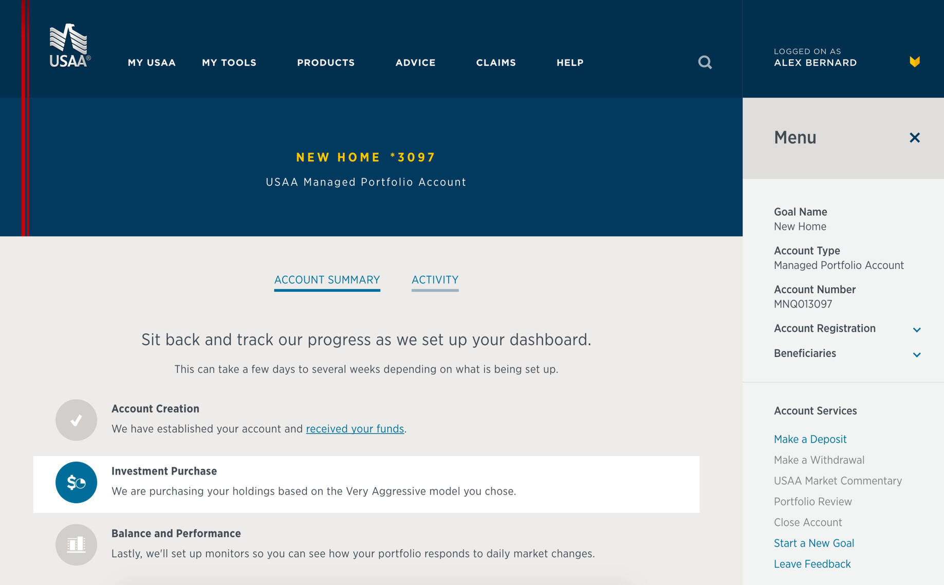 Progress tracker for the account.