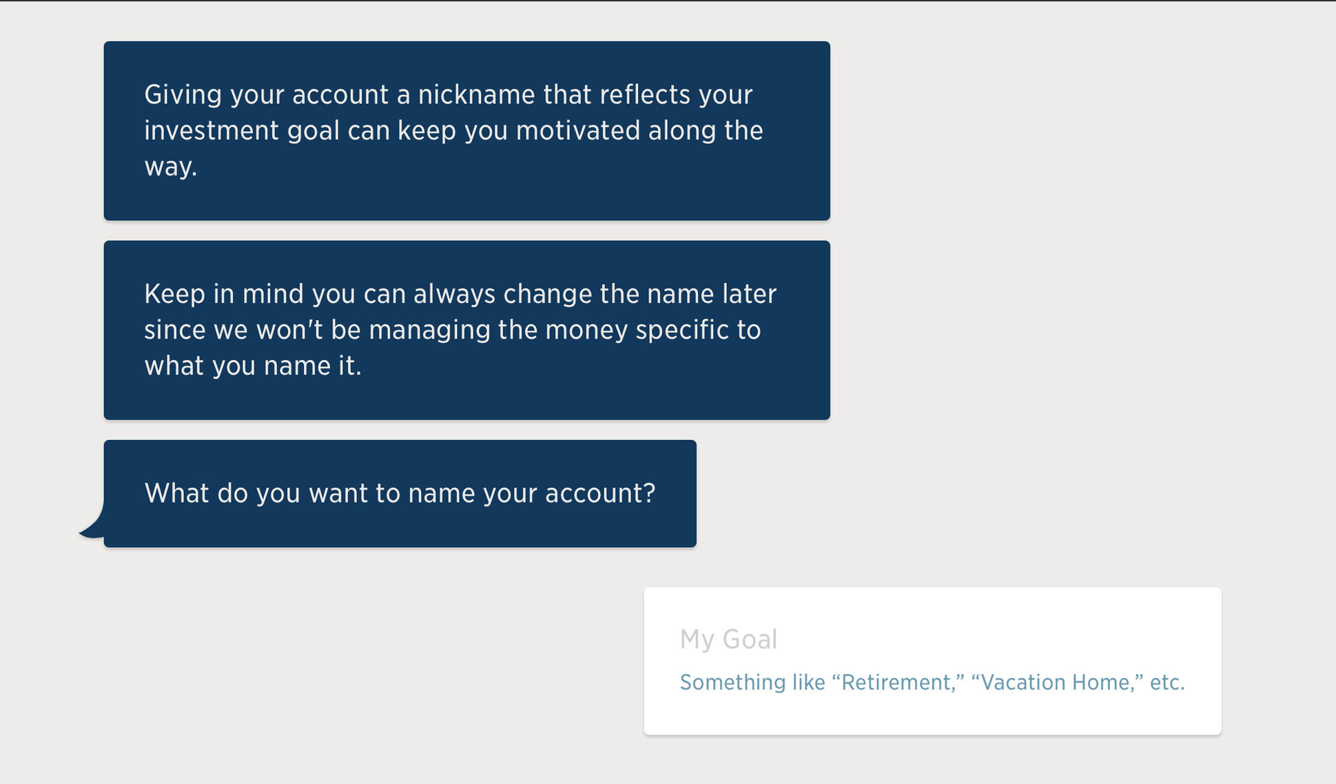 Chat-like setup process.