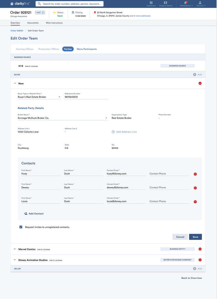 Assigning people and roles to a transaction